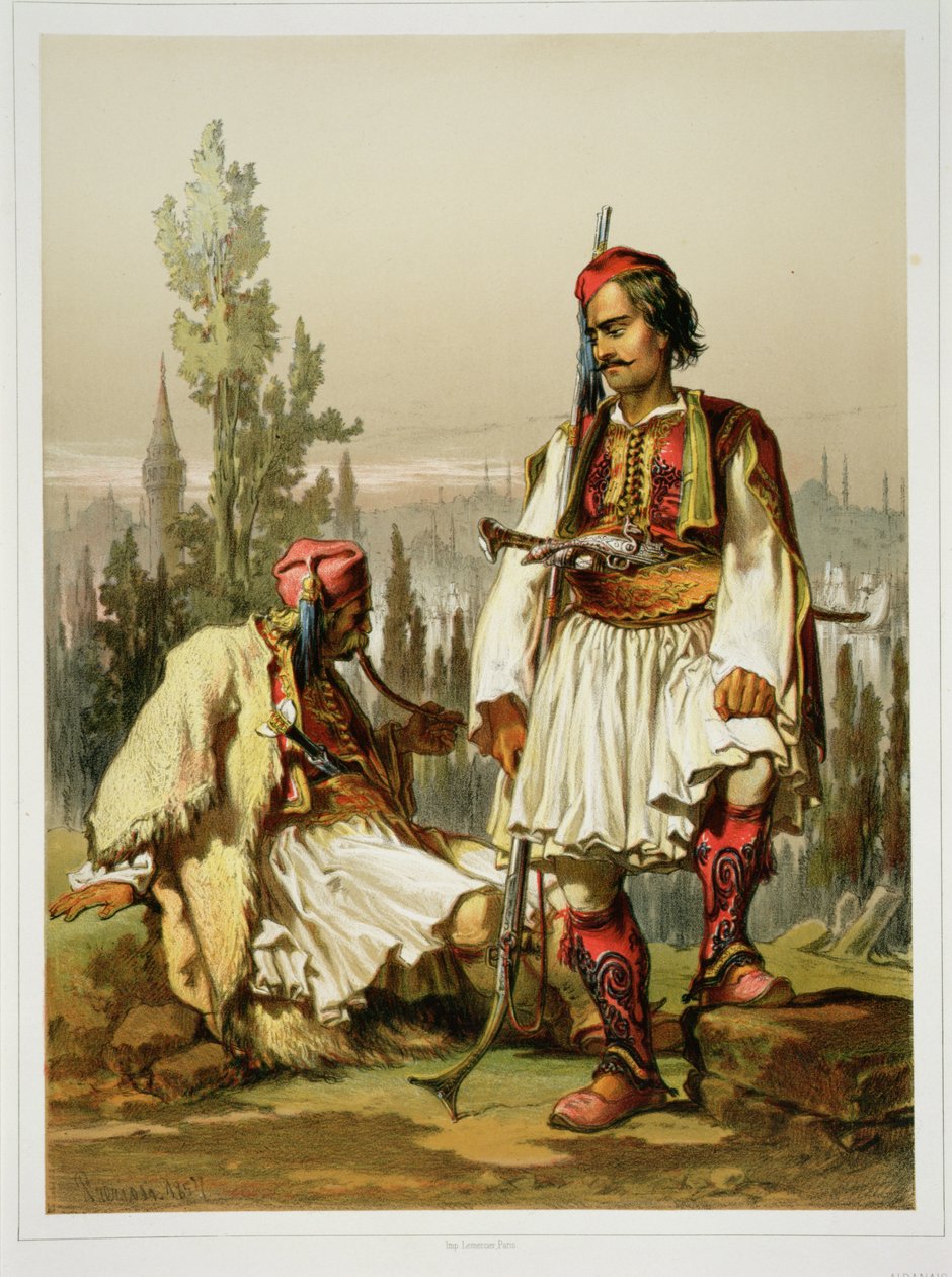 Albanezen, huurlingen in het Ottomaanse leger, uitgegeven door Lemercier, 1857 door Amadeo Preziosi