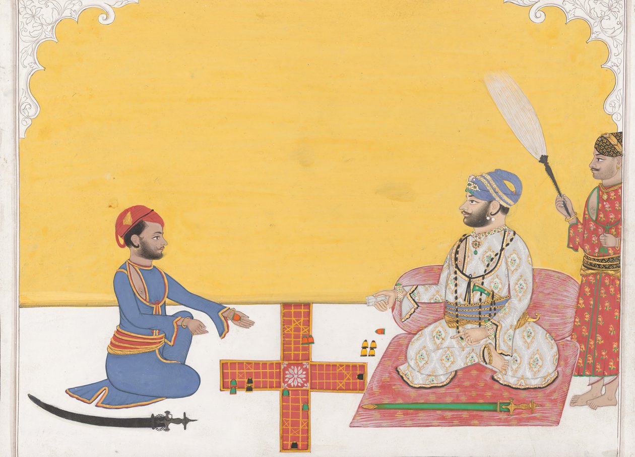 Maharaja Sovan Singh speelt pachisi, ca. 1868 door Ambav