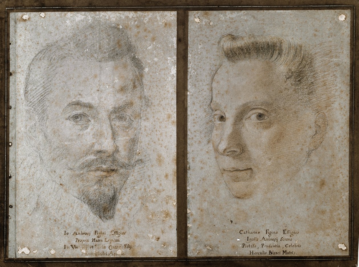 Zelfportret en portret van de zus van de schilder door Ambrogio Giovanni Figino