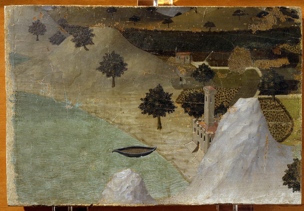 Een kasteel aan een meer door Ambrogio Lorenzetti