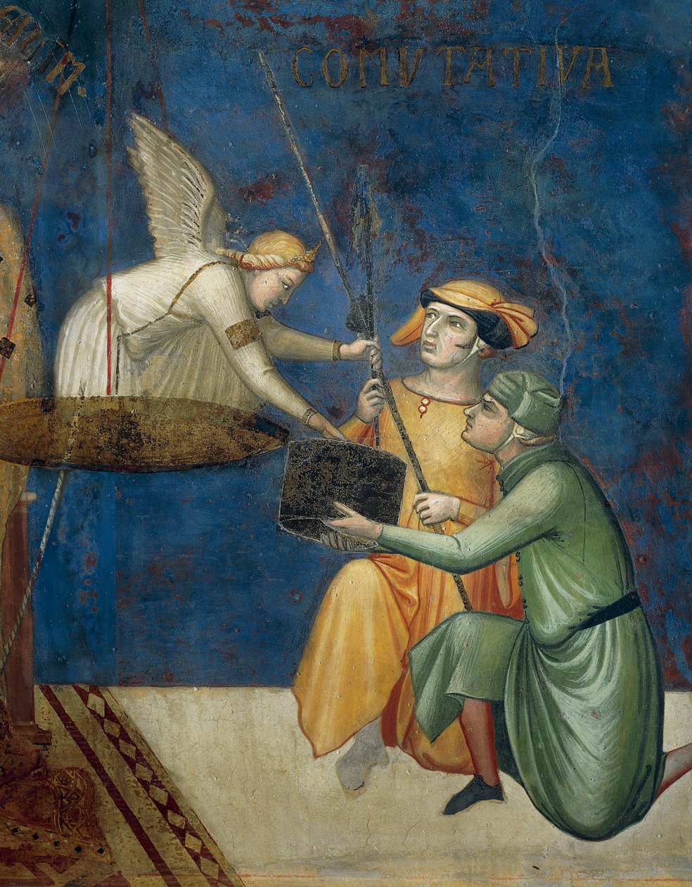 Allegorie van Goed Bestuur, Commutatieve Rechtvaardigheid of Commutatieve Straf, detail uit Allegorie en Effecten van Goed en Slecht Bestuur op Stad en Land door Ambrogio Lorenzetti