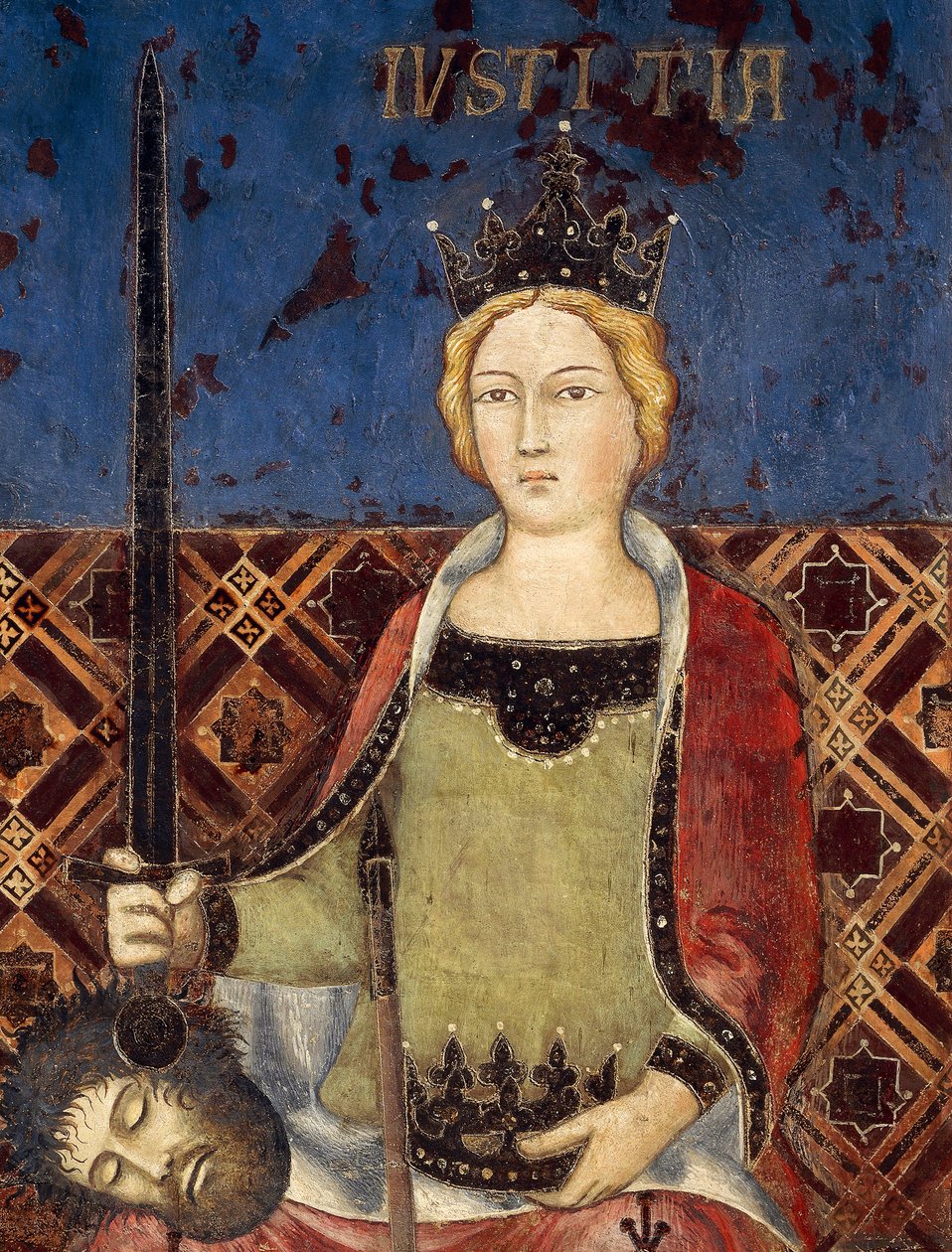 Allegorie van Goed Bestuur, Gerechtigheid, detail van Allegorie en Effecten van Goed en Slecht Bestuur op Stad en Land door Ambrogio Lorenzetti