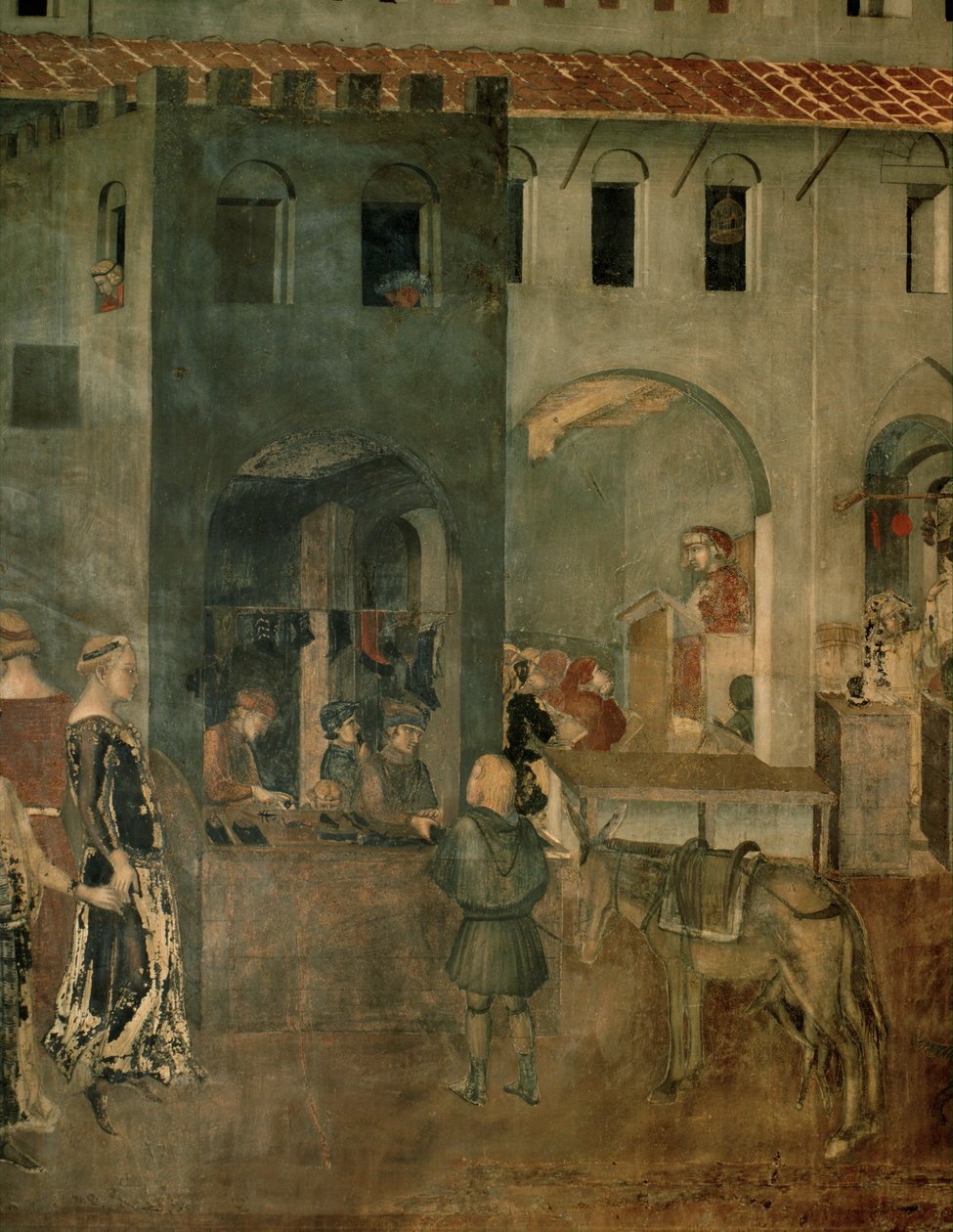 Leven in de stad (fresco) door Ambrogio Lorenzetti