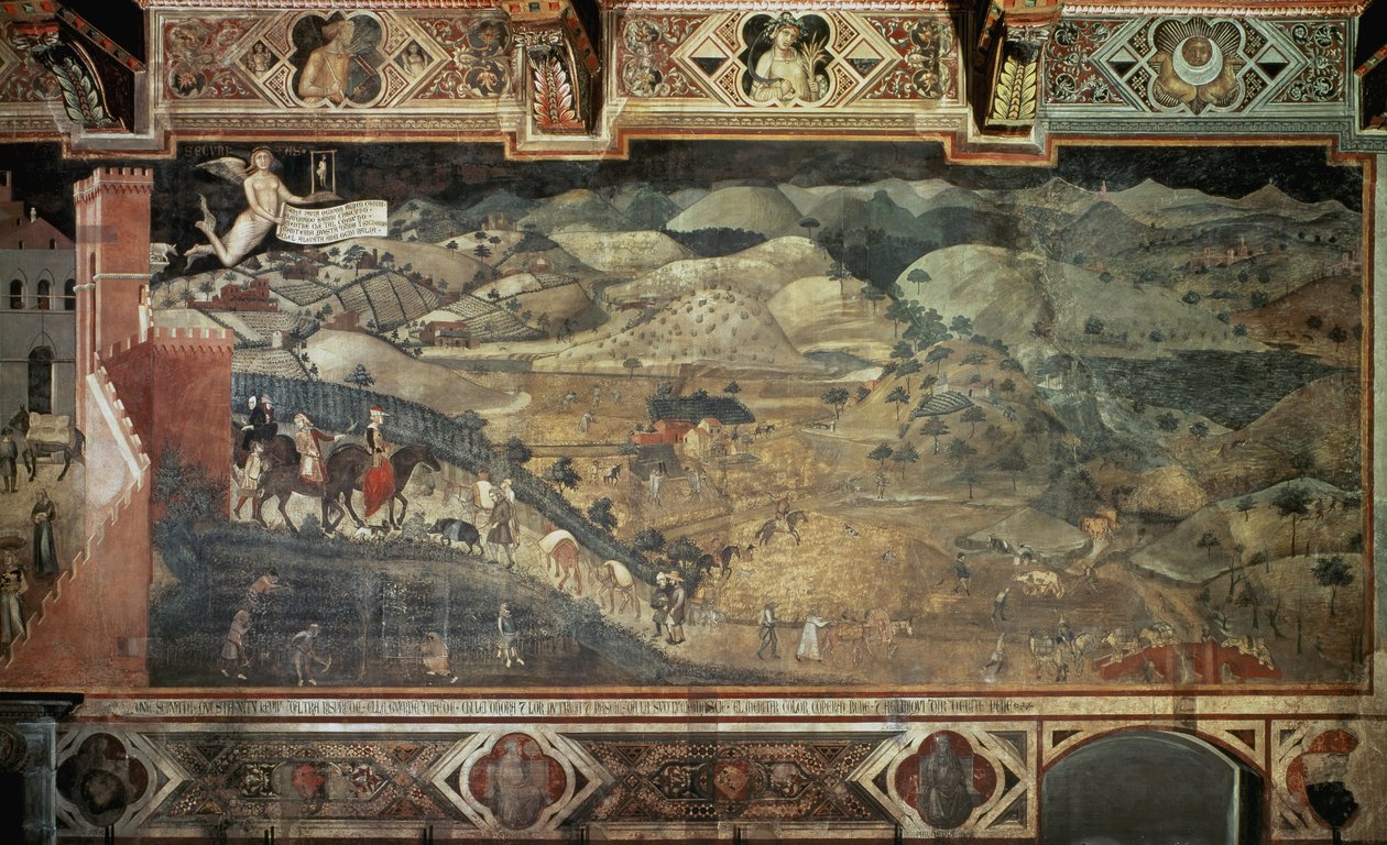 Het platteland (detail) door Ambrogio Lorenzetti