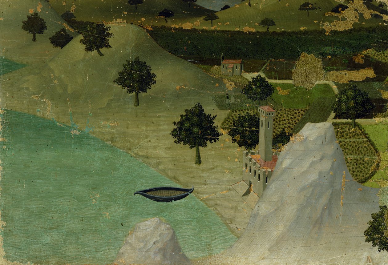 Uitzicht op een kasteel aan de rand van een meer door Ambrogio Lorenzetti