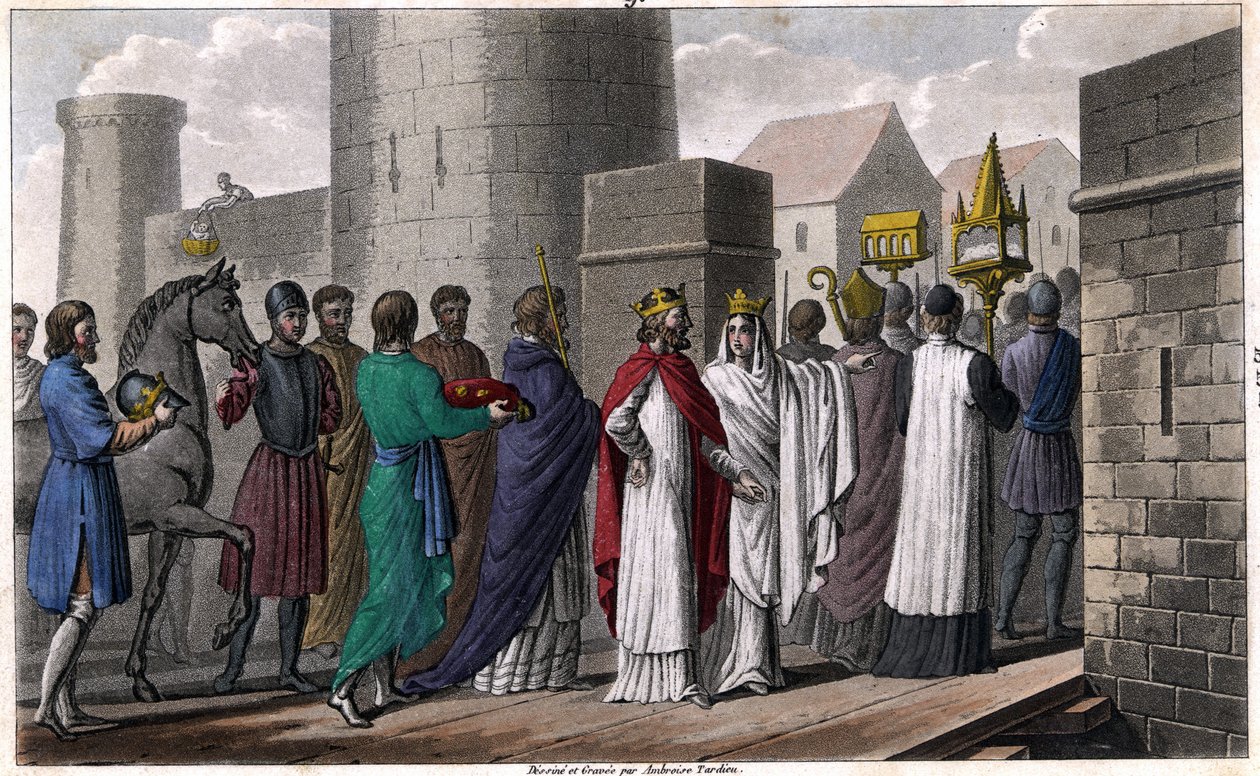 Chilperic, na de moord op Sigebert, betrad Parijs na een processie om niet de indruk te wekken dat hij de eed had geschonden die hij had afgelegd om daar alleen met toestemming van zijn broers te komen. Brunehaut (of Brunehilde), die daar met zijn zoon Chi door Ambroise Tardieu