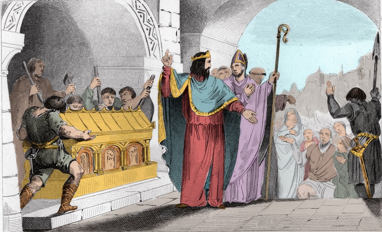Clovis II (635-657) verkoopt zilver en goud uit het heiligdom om de armen te voeden. Clovis II, bijgenaamd 