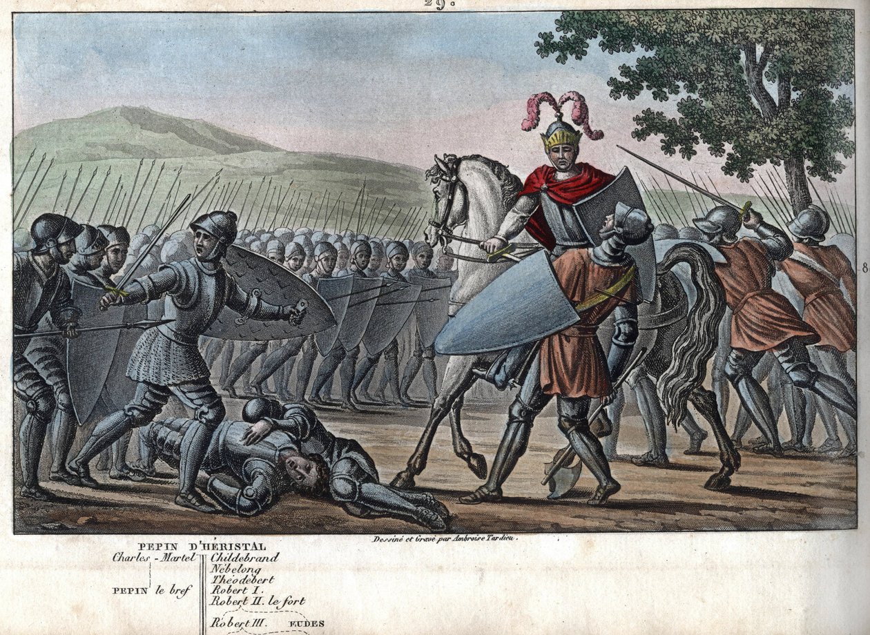 Eudes (Odon) (860 - 898), de Karolingische dynastie, leidde de Slag tegen de Noormannen en verdedigde Parijs (885 - 887) - Ontworpen en gegraveerd door Ambroise Tardieu in 1825. door Ambroise Tardieu