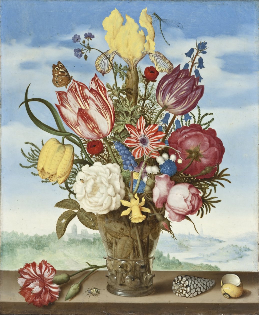 Boeket Bloemen op een Ledge door Ambrosius the Elder Bosschaert
