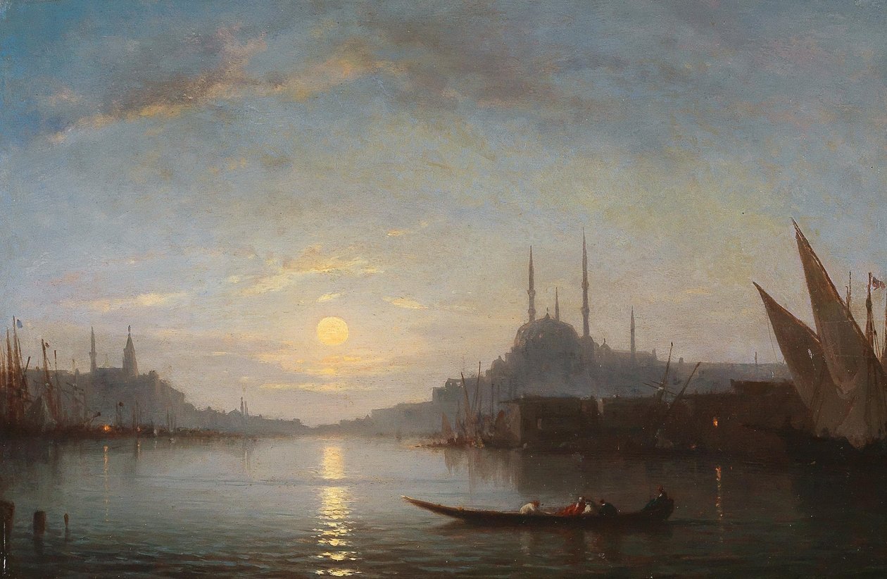 De Gouden Hoorn met de Süleymaniye Moskee door Amedee Rosier
