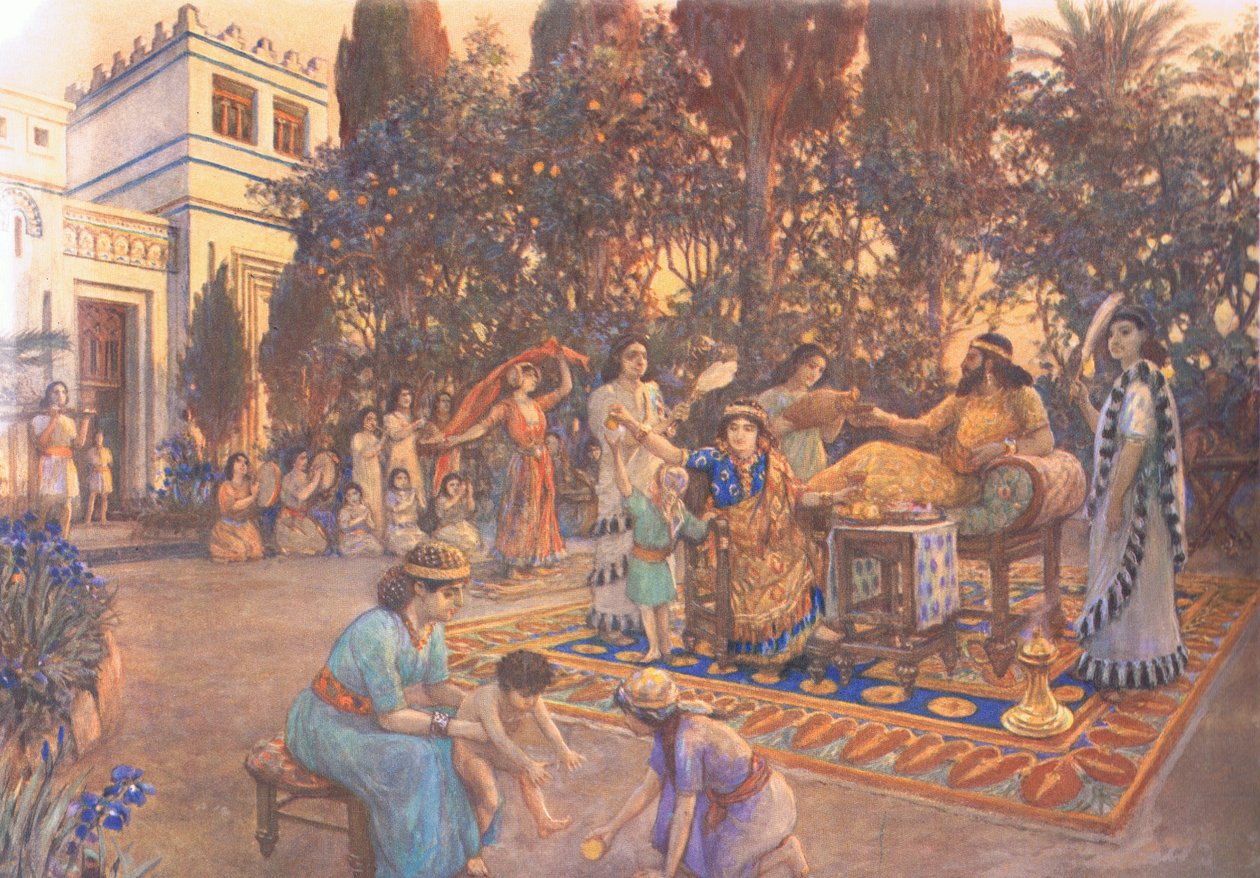 Huiselijk leven in Babylon, van MacMillan schoolposters, c.1950-60s door Amedee Forestier