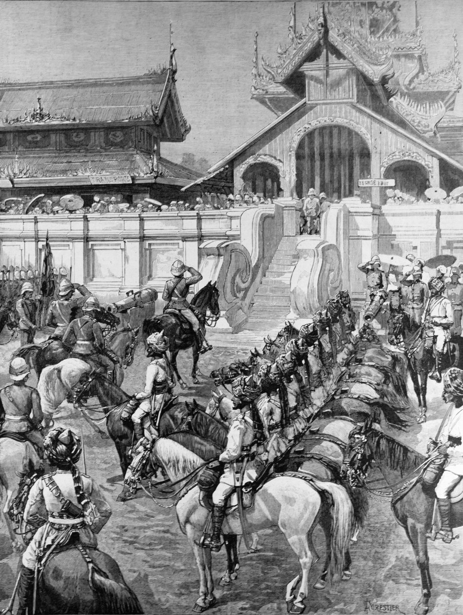 Onze Troepen in Birma: Ontvangst van Generaal F. Roberts in Mandalay bij de Oostpoort van het Paleis, uit 