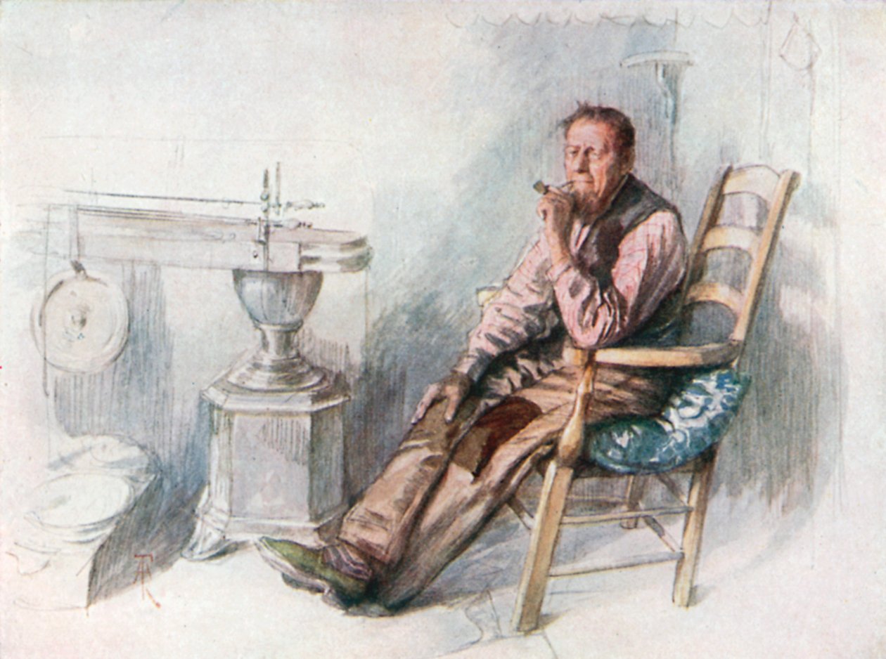 Een oude boer (kleurenlitho) door Amedee (after) Forestier