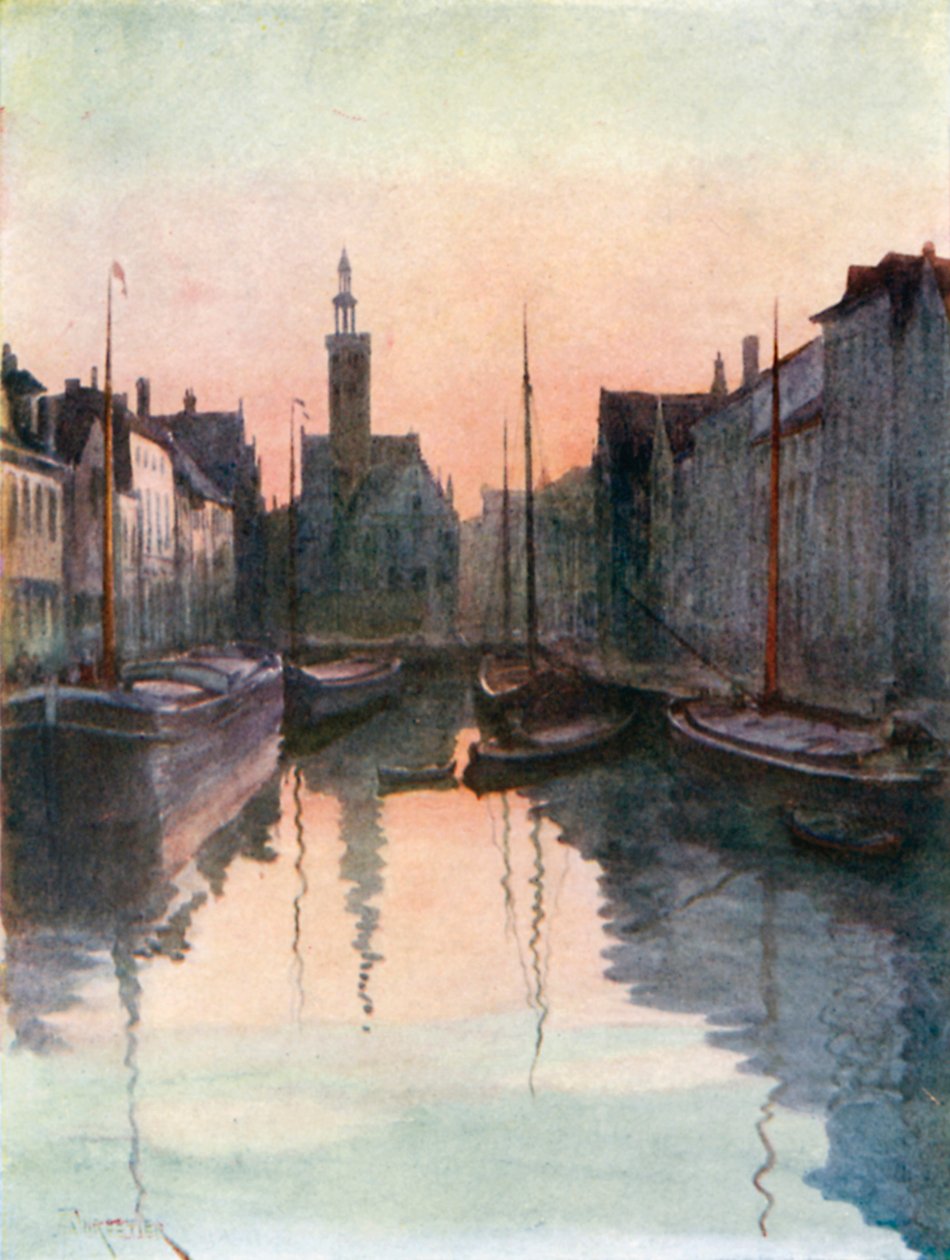 Miroirkaai, Brugge (kleurenlitho) door Amedee (after) Forestier