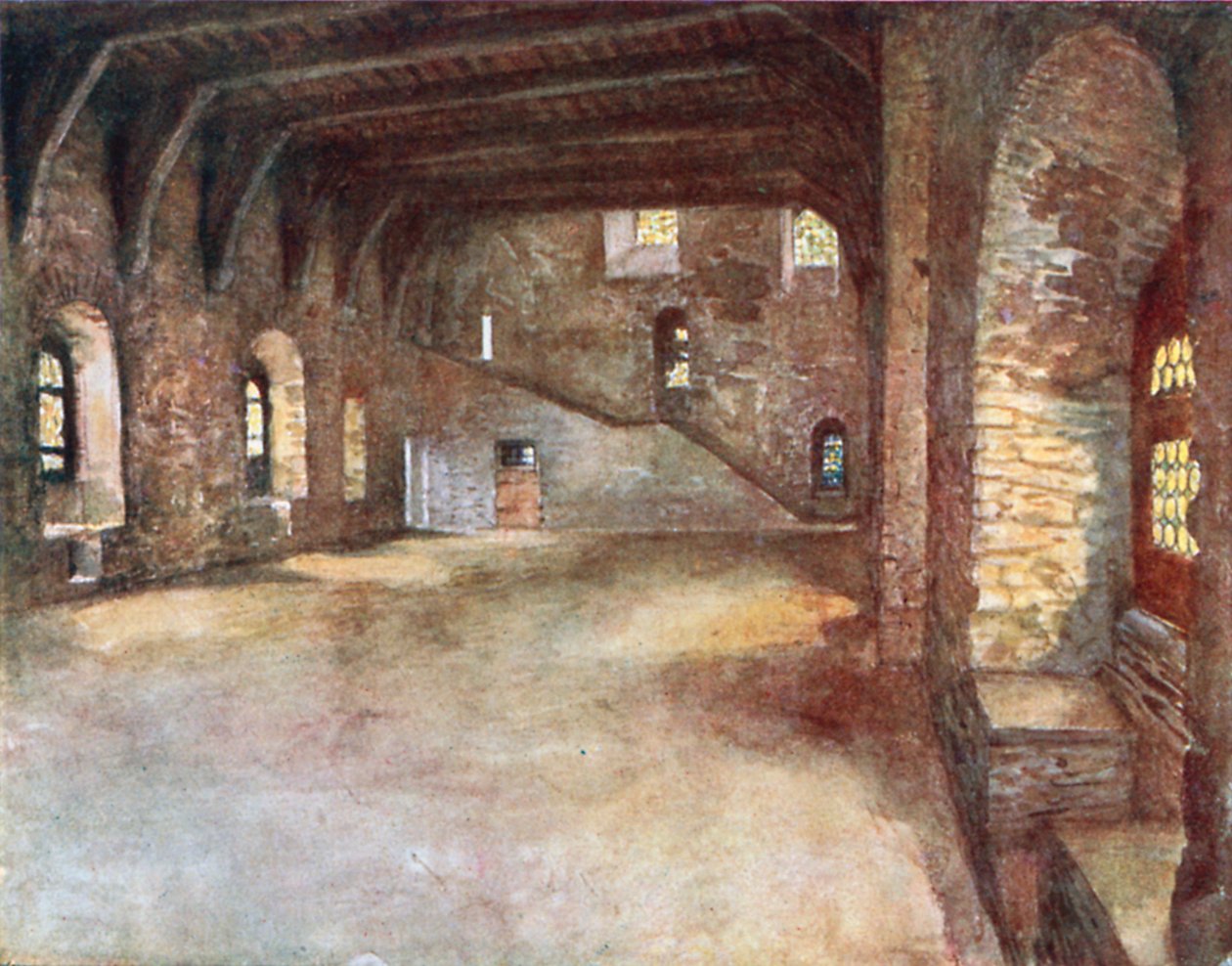 De banketzaal, kasteel des Comtes, Gent (kleurenlitho) door Amedee (after) Forestier