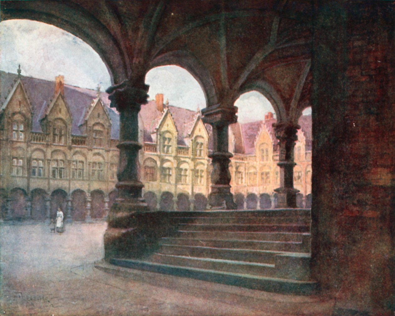 Het bisschoppelijk paleis - Buitenhof, Luik (kleurenlitho) door Amedee (after) Forestier