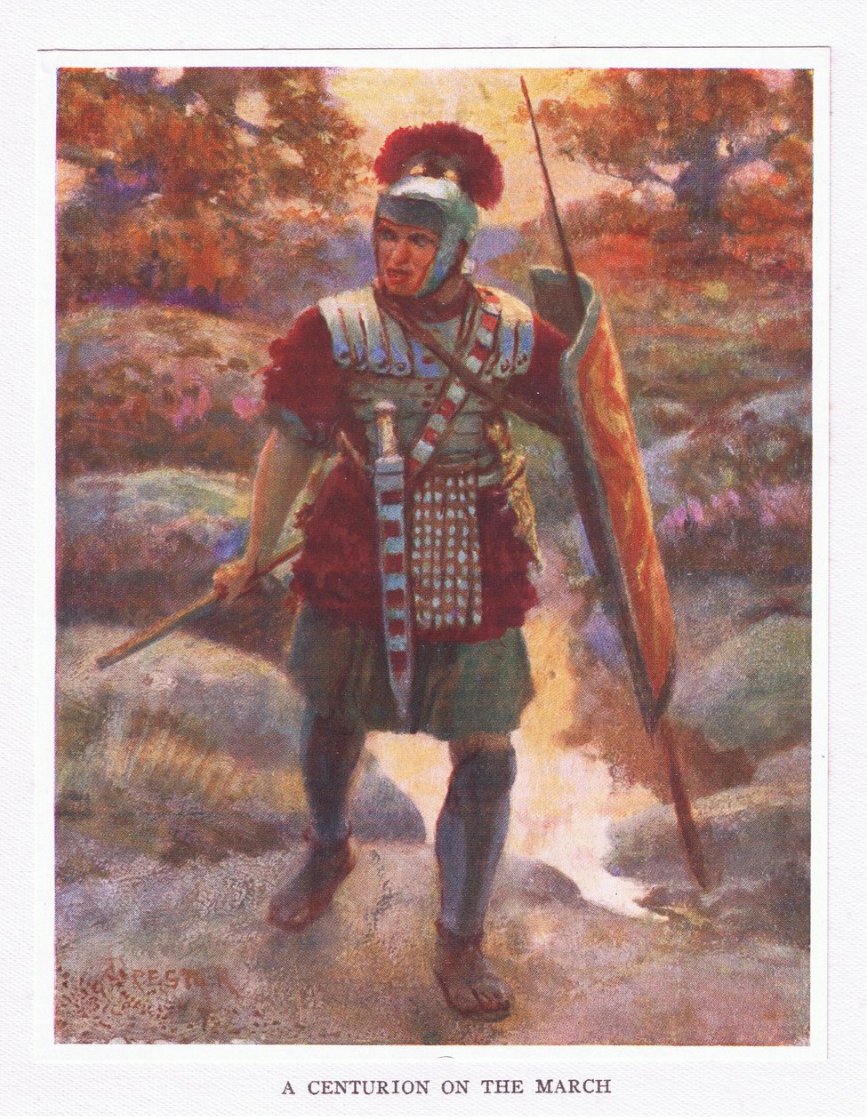 Een centurio op mars, illustratie uit De Romeinse Soldaat, 1928 door Amedee Forestier
