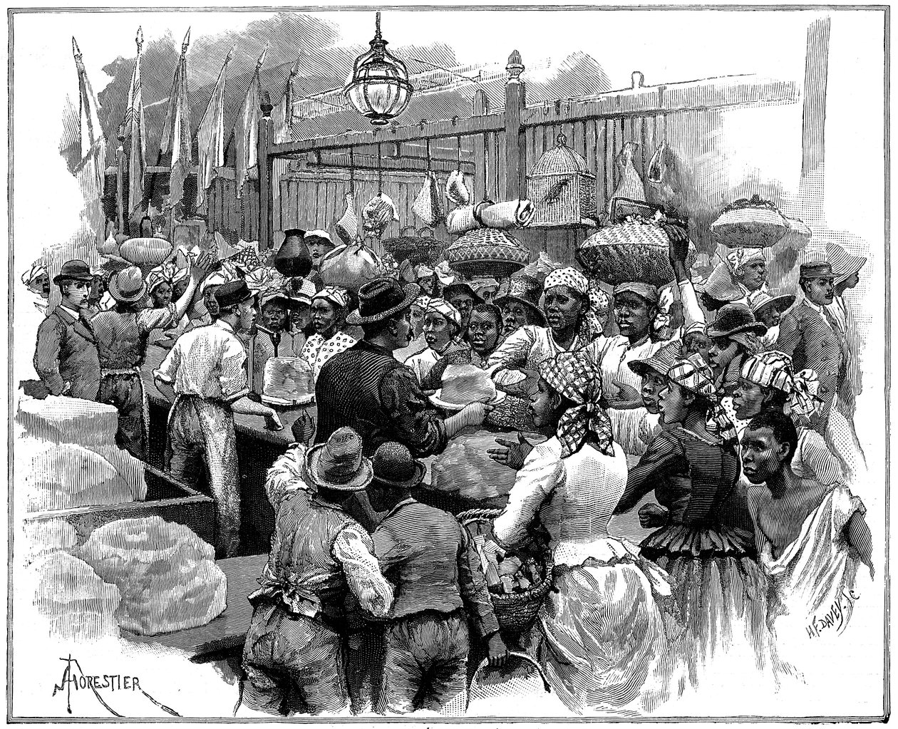 IJskraam op de markt, Georgetown, Demerara, Guyana Brits-Guiana, 1888 door Amedee Forestier
