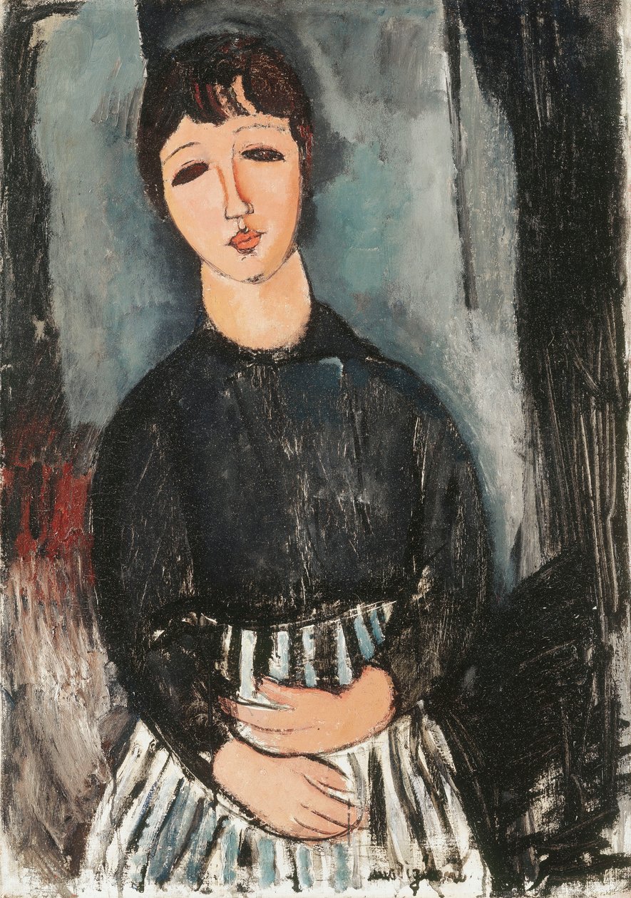 Een Dienstmeid in een Gestreept Schort door Amedeo Modigliani