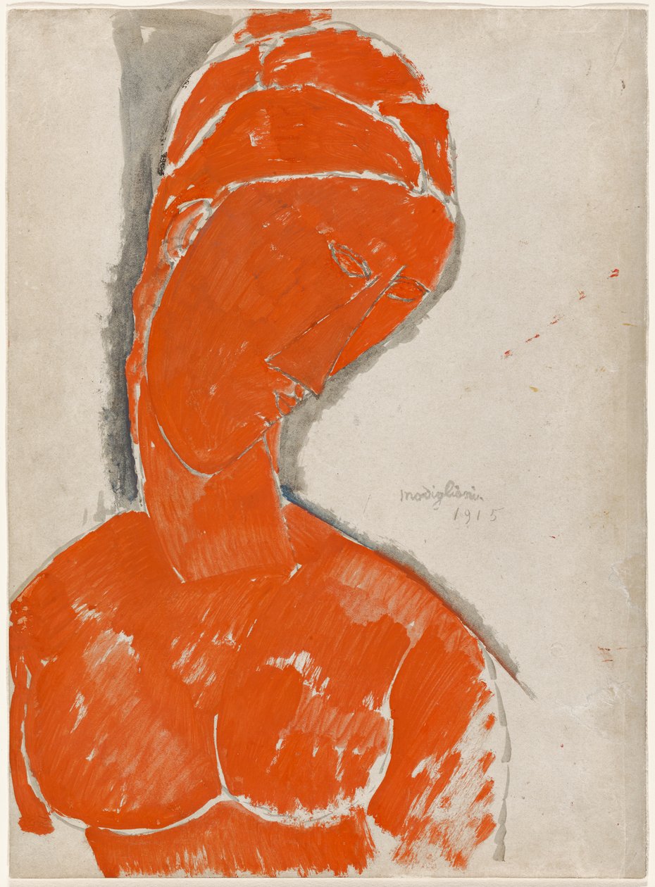 Vrouwelijk Buste in Rood door Amedeo Modigliani