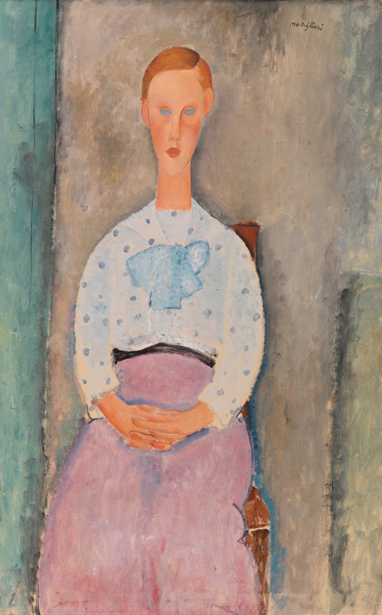 Meisje met bolletjesblouse door Amedeo Modigliani