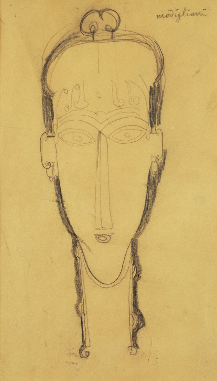 Hoofd van een Kariatide in een Hoofdtooi, 1911 door Amedeo Modigliani