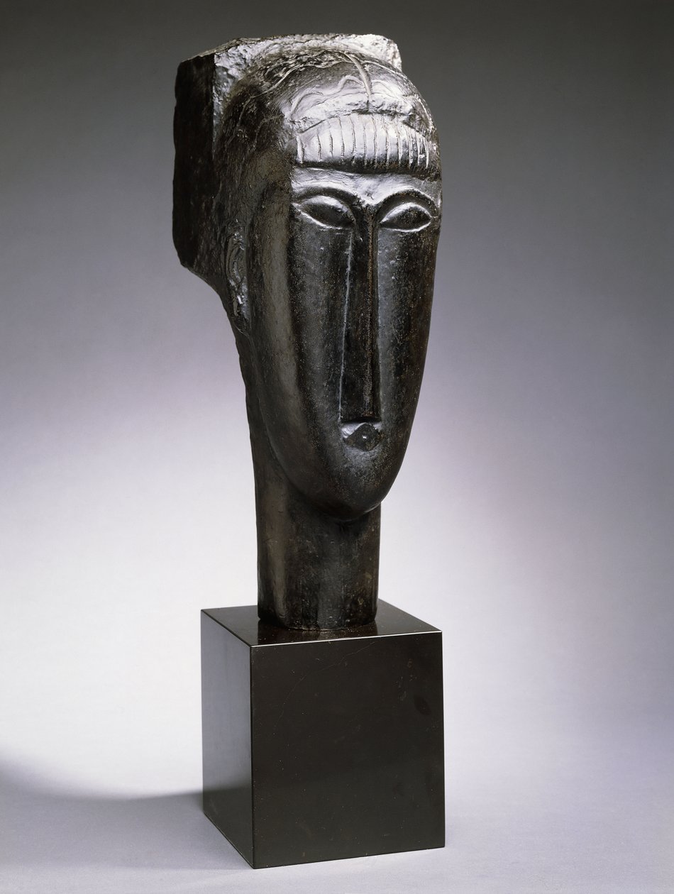 Hoofd van een vrouw met een pony; Tête de Femme à la Frange, 1912 door Amedeo Modigliani