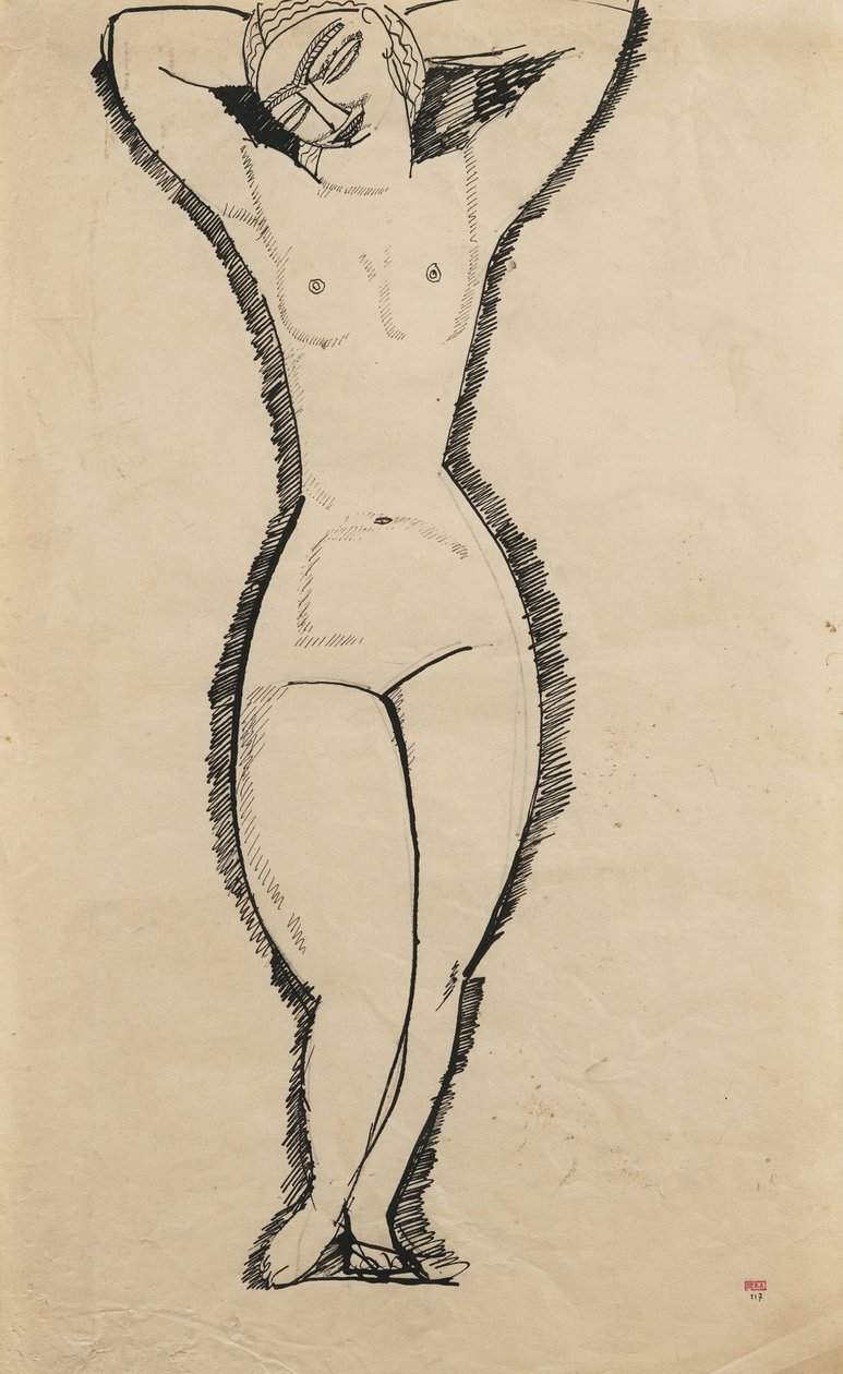 Staande naakt met opgeheven armen door Amedeo Modigliani