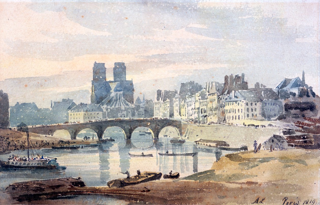 Notre-Dame de Paris vanaf het Île Saint-Louis, 1819 door Amelia Long