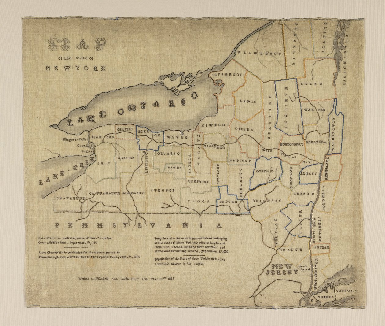 Kaart van de staat New York door American Elizabeth Ann Goldin