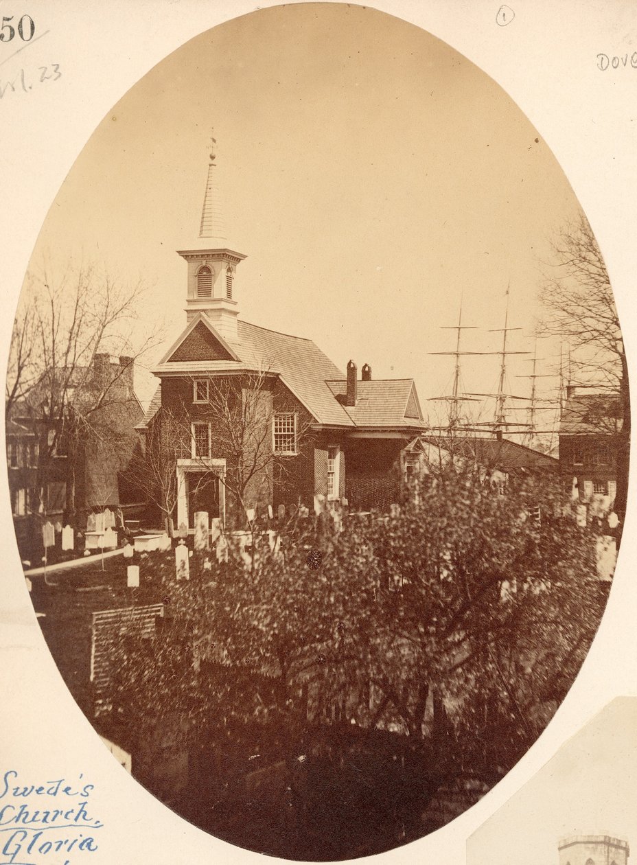 Gloria Dei (Old Swedes) Kerk, Swansonstraat nabij Christian, Philadelphia, PA, 1854 door American Photographer