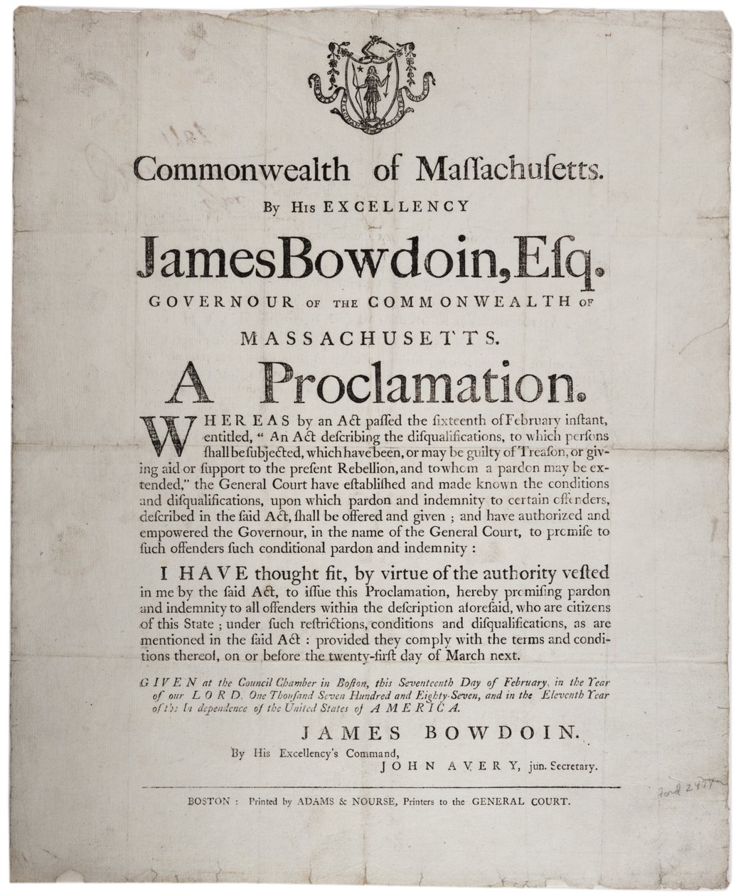 Een proclamatie: amnestieaanbod aan Shays rebellen, 17 februari 1787 door American School