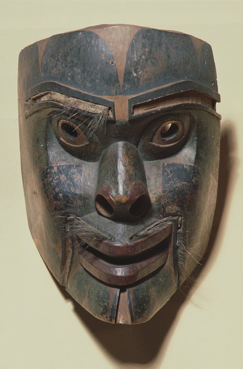 Kwakiutl menselijk gezichtsmasker, ca. 1875 (beschilderd hout) door American School