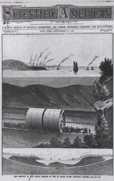 Ondergrondse tunnel onder de St. Claire Rivier, uit Scientific American 13 september 1890 door American School