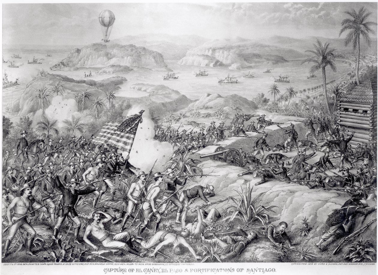De verovering van El Caney, El Paso en de vestingwerken van Santiago, juli 1898 door American School