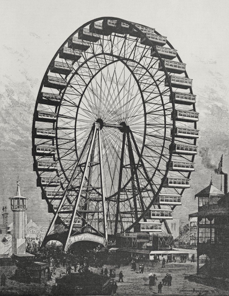 Het Grote Reuzenrad op de Wereldtentoonstelling van Chicago, 1 juli 1893 door American School