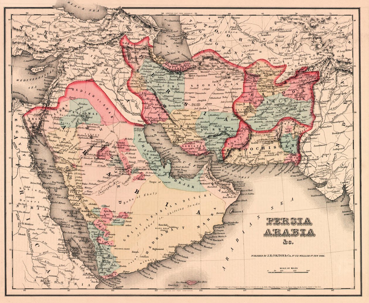 Het Midden-Oosten in het midden van de 19e eeuw, uit Coltons General Atlas, editie van 1857 door American School