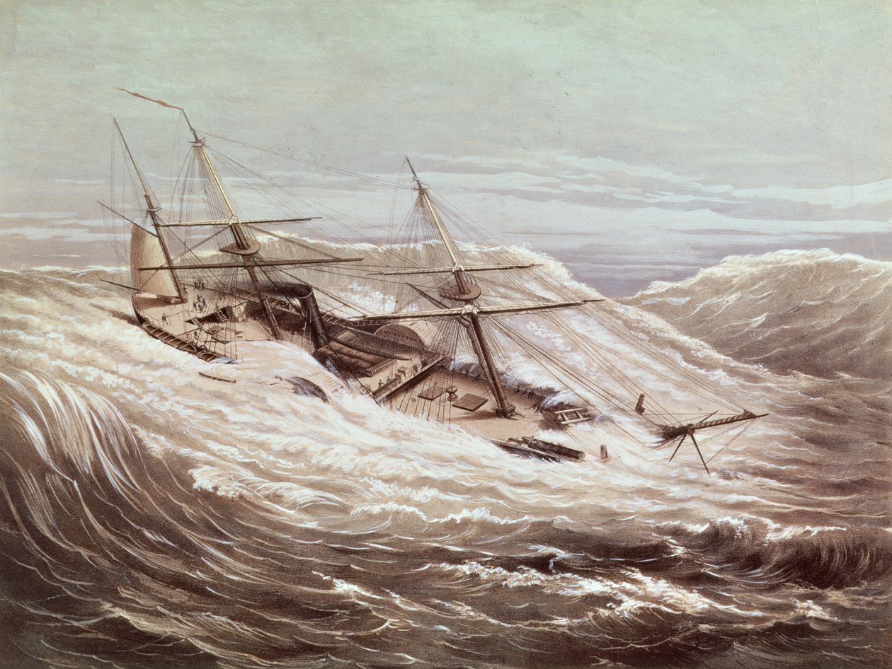 De Mississippi stoomfregat in een tyfoon, gegraveerd door Currier en Ives, 1854 door American School