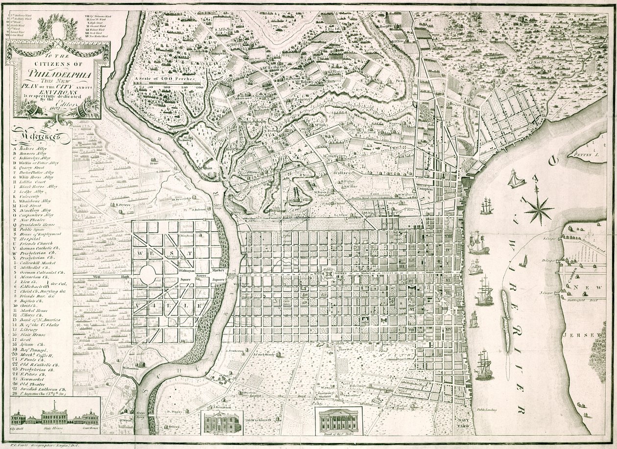 Het nieuwe plan van de stad Philadelphia en zijn omgeving, 1802 door American School