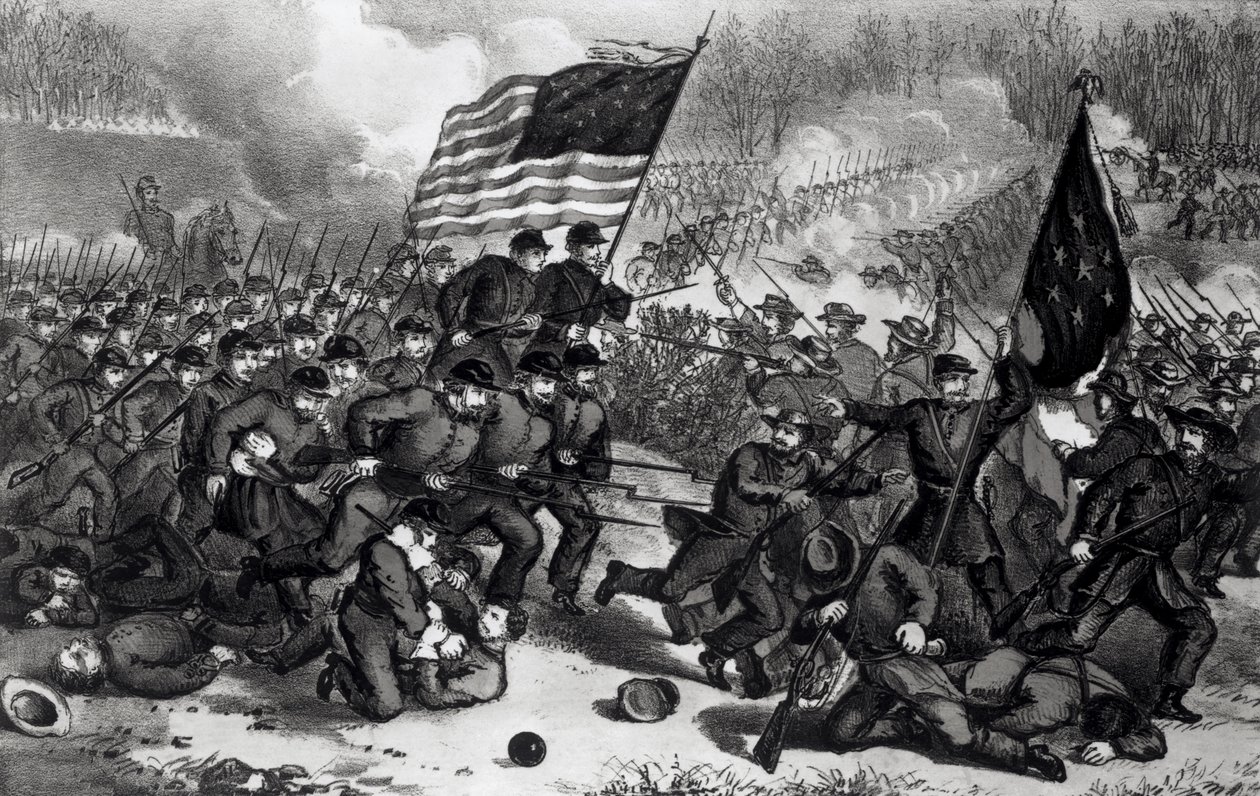 De Tweede Slag bij Bull Run, gevochten op 29 augustus 1862, uitgegeven door Currier en Ives door American School
