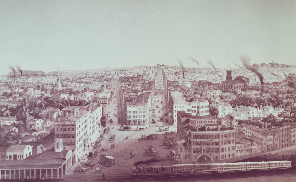 Uitzicht op de stad Utica, staat New York, gegraveerd door D.W. Moody, uitgegeven door F. Michelin, c.1850 door American School