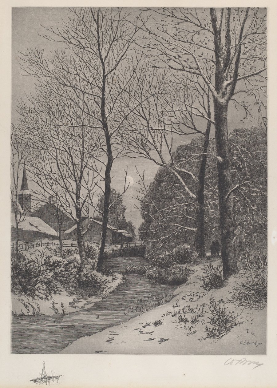 Maanverlichte wandeling in de winter door American 19th Century