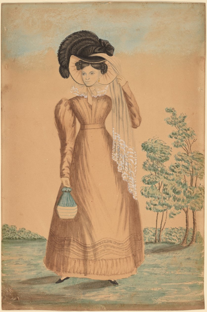 Vrouw met Gevederde Hoed door American 19th Century