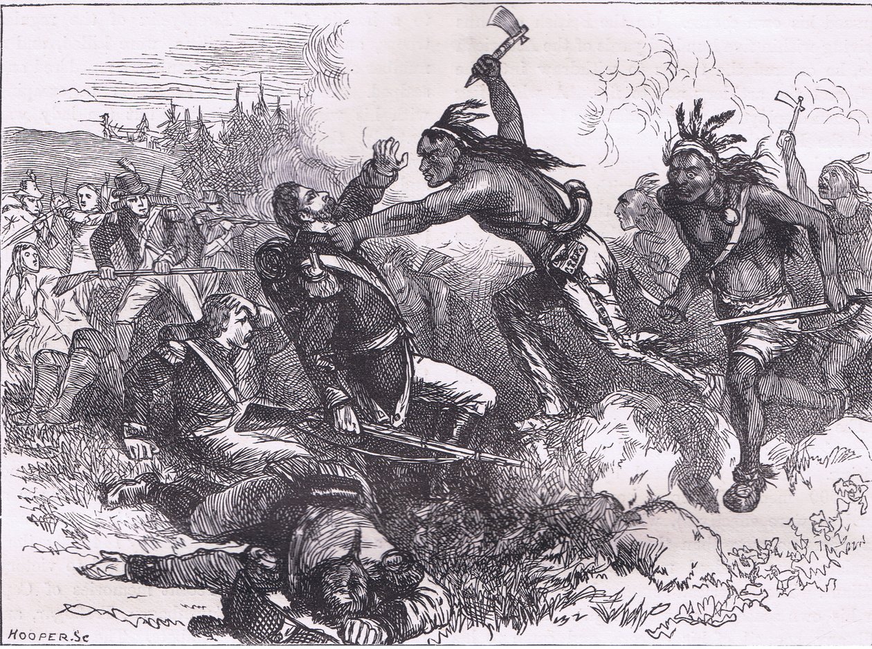 Aanval van de indianen op Fort Dearborn, illustratie uit Cassells Geschiedenis van de Verenigde Staten door American English school