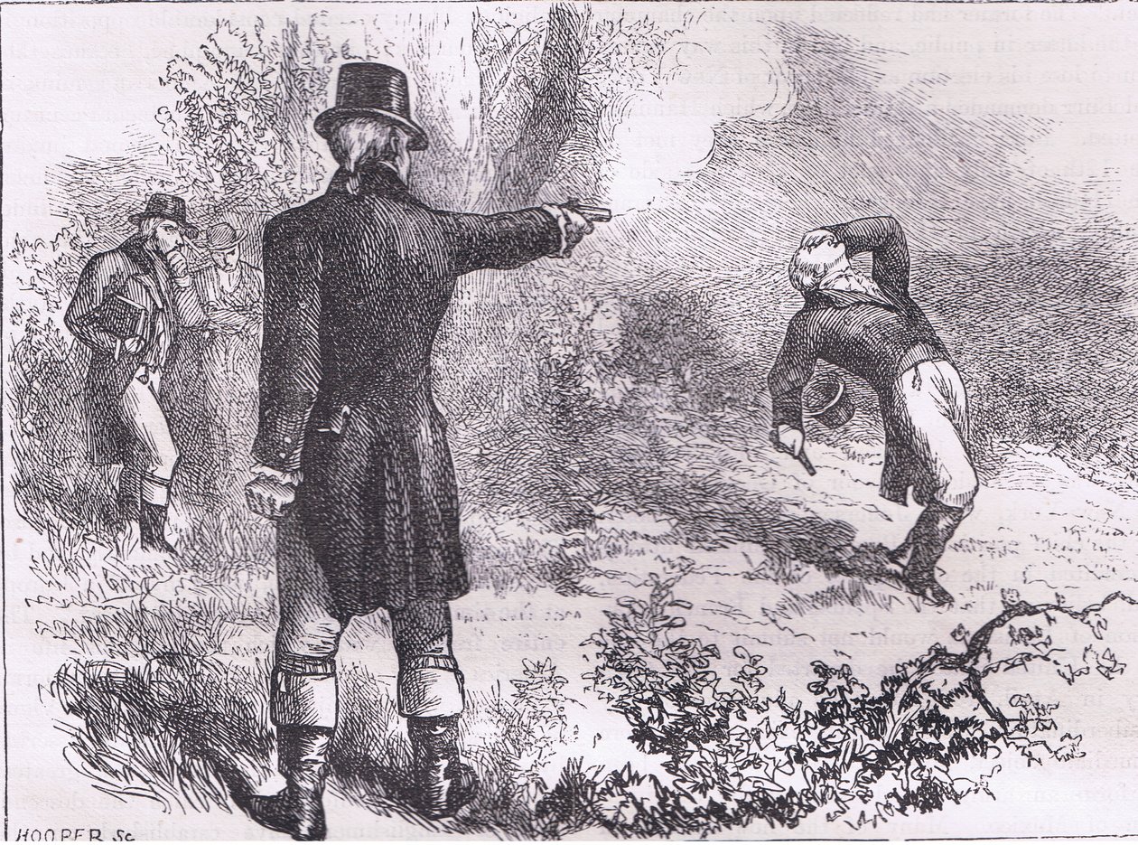 Duel tussen Burr en Hamilton, illustratie uit Cassells Geschiedenis van de Verenigde Staten door American English school