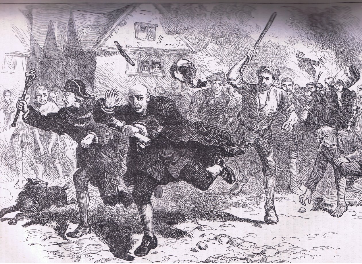 Vlucht van Hutchinson voor de relschoppers 1766, illustratie uit Cassells History of the United States, uitgegeven door Cassell, Petter & Galpin, ca. 1900 door American English school