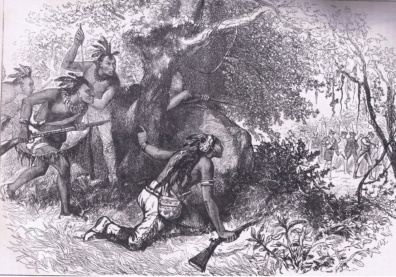 Verraad van de Cherokees 1760, illustratie uit Cassells Geschiedenis van de Verenigde Staten uitgegeven door Cassell, Petter & Galpin, ca. 1900 (litho) door American English school