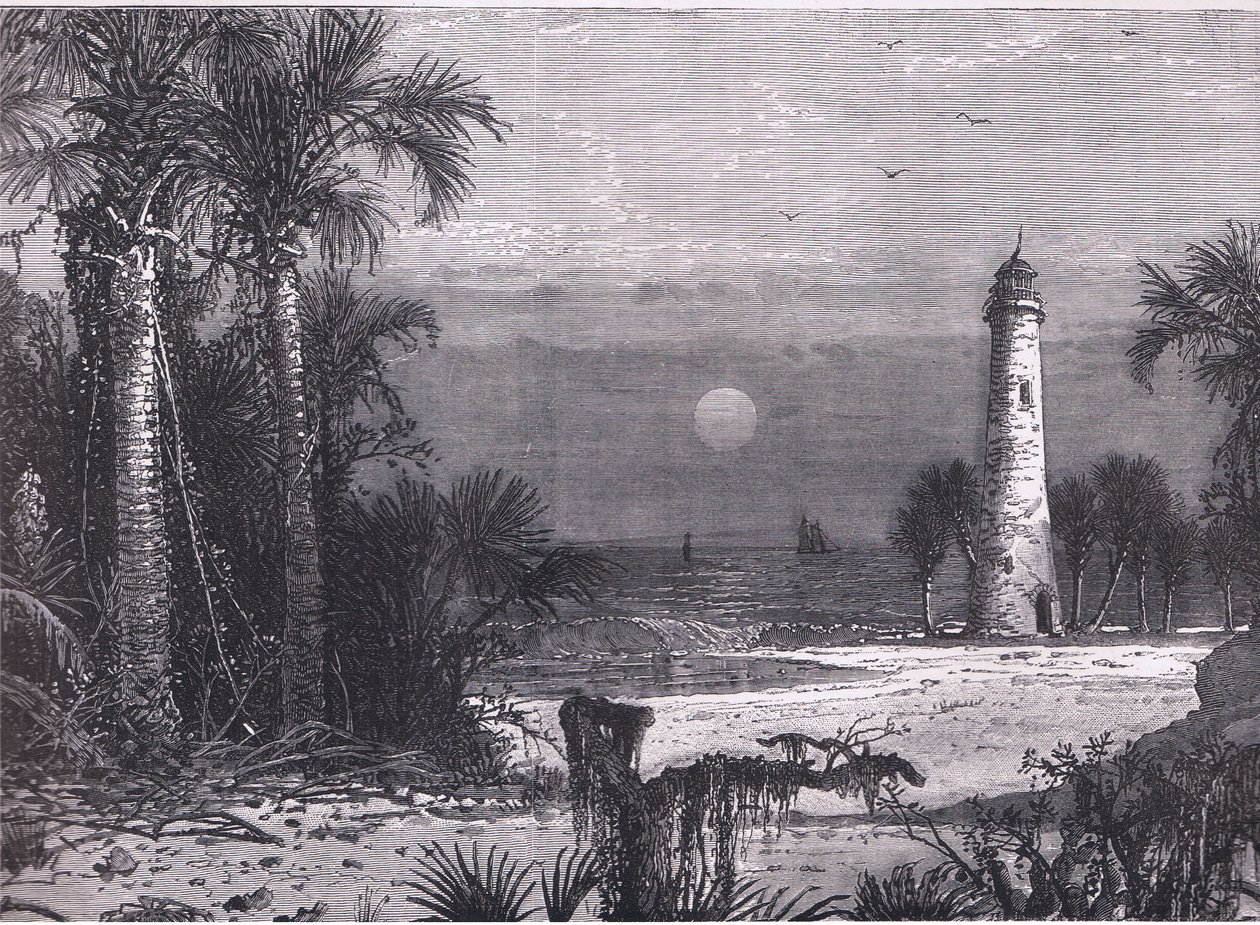 Uitzicht op de kust van Florida, illustratie uit Cassells Geschiedenis van de Verenigde Staten gepubliceerd door Cassell, Petter & Galpin, ca. 1900 (litho) door American English school