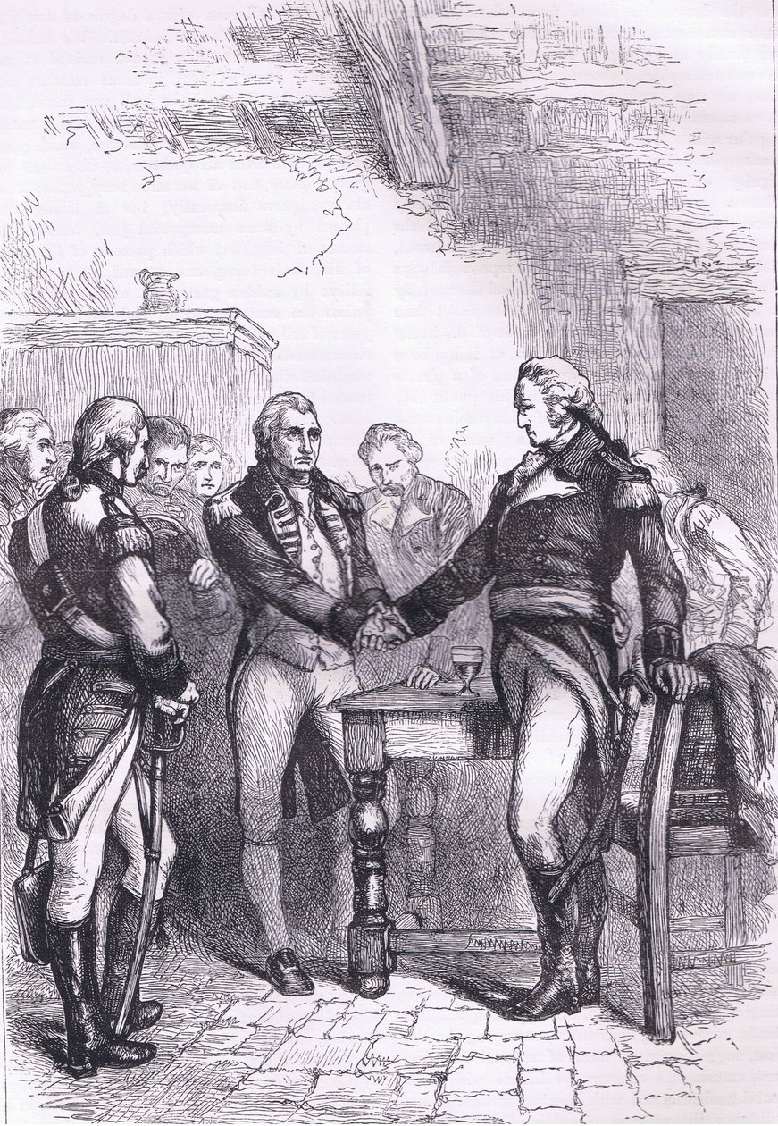 Washington neemt afscheid van zijn oude kameraden, illustratie uit Cassells Geschiedenis van de Verenigde Staten door American English school