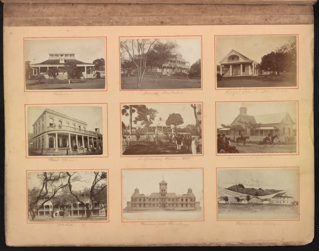 Hawaii album, p. 12, scholen en andere gebouwen, inclusief het Queen